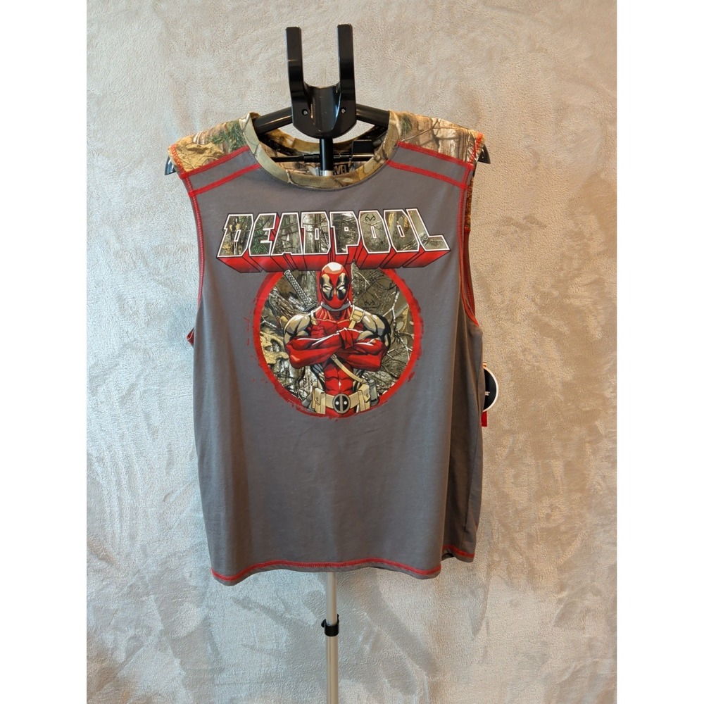 Marvel Deadpool Mens Graphic Muscle Tank Top Gray Camo Realtree L 24616